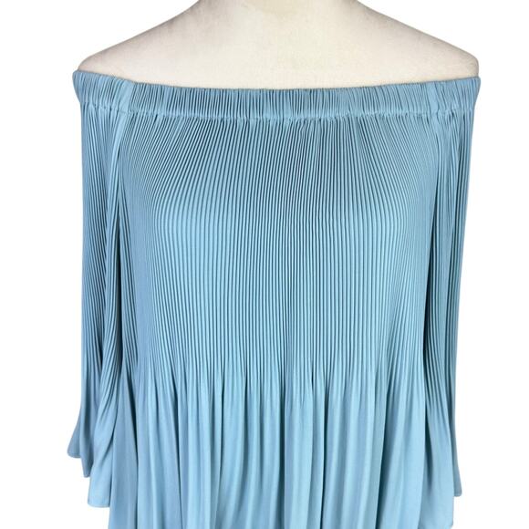 Vince Camuto Light Blue Accordion Pleated Off the Shoulder Bell Sleeve Blouse - Picture 6 of 12
